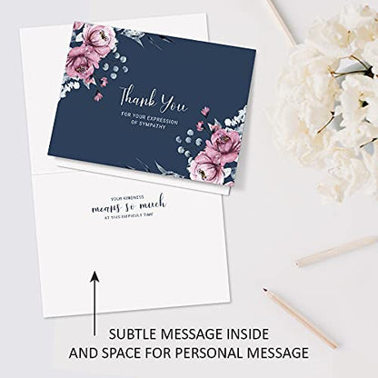 Sympathy Thank You Cards with Envelopes,Pack of 25 Navy Thank You Cards for Funeral, Times of Remembrance and Simple Thank You's,Short Statement Thank You Sympathy Cards with Ample Inside Room (Navy)