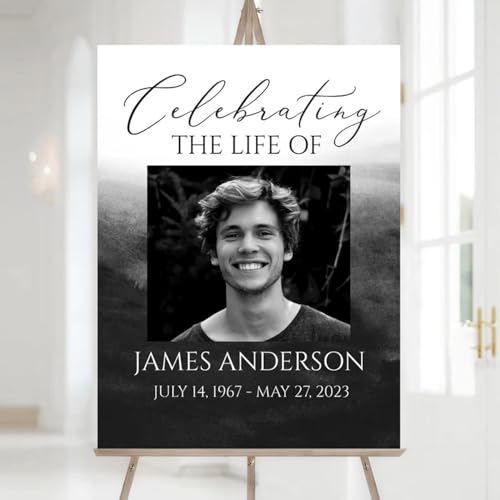 Personalized Funeral Welcome Sign With Photo - Celebration of Life Poster - Memorial Sign - Celebration of Life Sign - In Loving Memory Sign - Funeral Program - Black Watercolor Funeral Welcome Sign - color: Multi 6