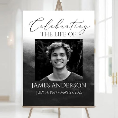 Personalized Funeral Welcome Sign With Photo - Celebration of Life Poster - Memorial Sign - Celebration of Life Sign - In Loving Memory Sign - Funeral Program - Black Watercolor Funeral Welcome Sign - color: Multi 6