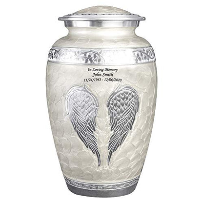 White Angel Wings Funeral Cremation Urn with Velvet Bag (Pearl White, Extra Large) - color: Pearl White, size: Extra Large