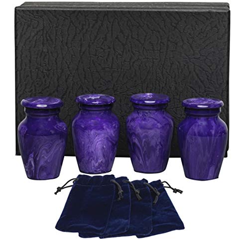Eternal Harmony Small Keepsake Urn 4-Pack, Male & Female Mini Keepsake Urns for Human Ashes with Elegant Finishes, Secure Seal & Velvet Bag, Small Urns for Ashes Up to 3 Cubic Inches (Violet Milo) - color: Violet Milo, size: Small
