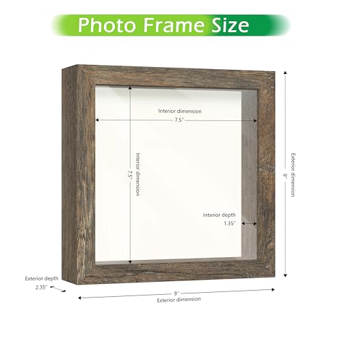 FrameWorks 8x8 Driftwood Wooden Shadow Box Frame – Soft Felt Back, Tempered Glass, and Included Elegant White Ball Push Pins - color: Brown, size: 8"x8"