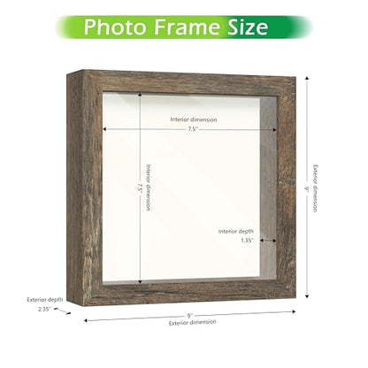 FrameWorks 8x8 Driftwood Wooden Shadow Box Frame – Soft Felt Back, Tempered Glass, and Included Elegant White Ball Push Pins - color: Brown, size: 8"x8"