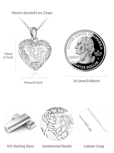 TANGPOET Heart Locket Necklace for Women 925 Sterling Silver Photo Locket Holds Two Pictures Inside Memorial Keepsake Jewelry Gifts for Mothers Day Birthday Christmas - style: E02-Dad Daughter