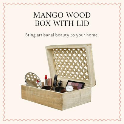 Mela Artisans Trellis Mango Wood Box - Whitewash, 10.5x7.5 in - color: Whitewash, size: Extra Large
