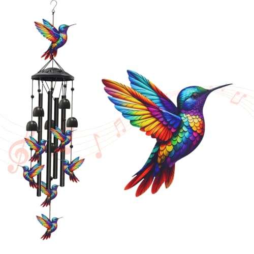 Hummingbird Wind Chimes for Outside, Metal Windchimes Outdoors - size: Hummingbird