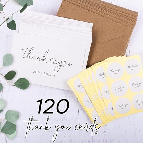 Durabasics 120 Thank You Cards with Envelopes to Express Gratitude – Wedding Thank You Cards with Envelopes & Stickers - For Any Occasion - Bridal Shower, Engagement, Graduation & More, 4" x 6" - color: Thank you Very Much 120PCS