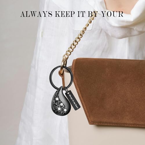Hearbeingt Teardrop Urn Keychain for Ashes Tree of Life Cremation Jewelry - color: A-black