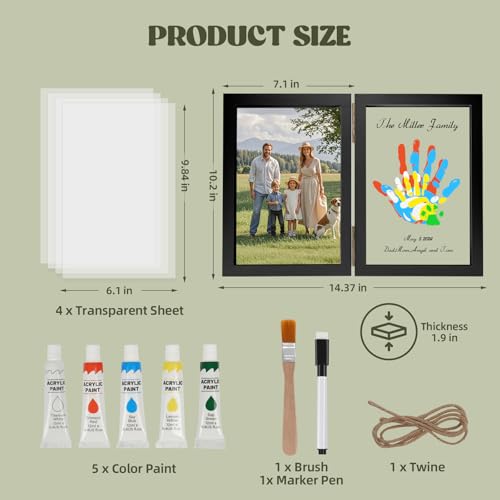 Family Handprint Kit, DIY Baby Hand and Footprint Handmade Keepsake Wooden Frame, Family Gifts with 5 Non-Toxic Baby-Safe Paint, Ideas Gift for New Parents, Grandparents, Father's Day, Mother's Day - color: Black, size: 4 Pages Acrylic Boards