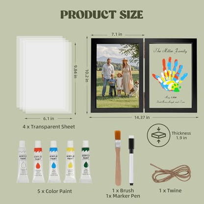 Family Handprint Kit, DIY Baby Hand and Footprint Handmade Keepsake Wooden Frame, Family Gifts with 5 Non-Toxic Baby-Safe Paint, Ideas Gift for New Parents, Grandparents, Father's Day, Mother's Day - color: Black, size: 4 Pages Acrylic Boards