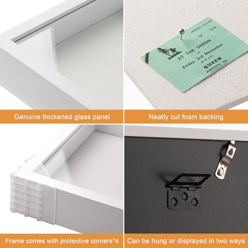 5x5 Small Shadow Box Frame with Ultra-Clear Glass & Soft Linen Back | With Push Pins, Deep 1.2" White Shadow Box Display Case – Display on Tabletop or Wall for Insect, Photo, Flower, Keepsakes - color: White+high Definition Panel + Shatter-proof Packaging