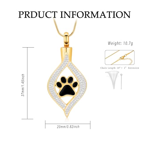 The Eye of My Heart Paw Print Urn Necklace for Ashes | stainless steel cremation jewelry, holds pet human ashes, paw print memorial urn pendant, leak-proof sealed design, unisex - color: Gold