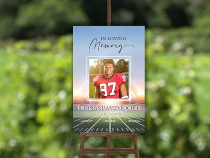 Football Player Jock Celebration of Life Welcome Sign, Funeral Welcome Sign, in Loving Memory Sign, Celebration of Life Funeral Sign, Celebration of Life Sign, Memorial Sign with Photo #Tf22 - color: Version #21