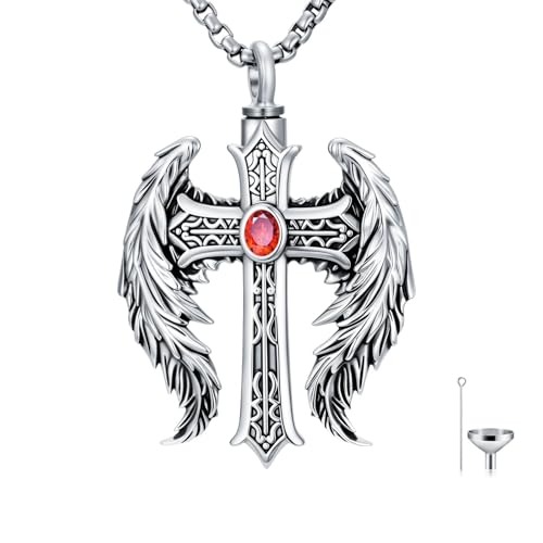 Hourglass/Anatomical Heart/Cross Angel Wing/Celtic Cross/Jesus/Compass Urn Necklace for Ashes for Women Men Cremation Jewelry Keepsake Pendant Memorial Gifts for Loved Ones Ashes - color: Angel Wings Cross
