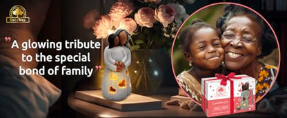 Grandma-Granddaughter Hand-Painted Candle Holder Statue W/Flickering LED Candle | Unique Nana Present Ideas for Christmas, Gigi Grandmother Birthday Gift, Greeting Card Included (Dark) - color: Grandma & Granddaughter (Dark)