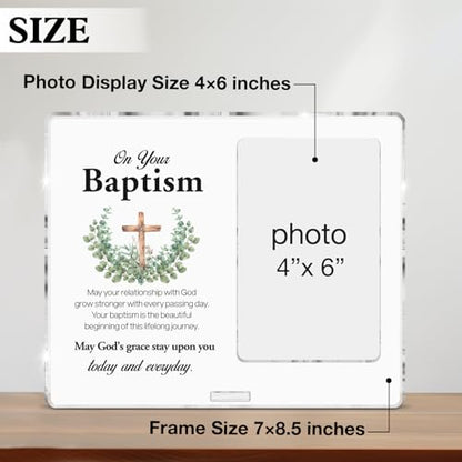 Baptism Picture Frame Christian Baptism Gifts for Boys Girls Son Daughter Godchild, Catholic Baby Baptismal Gift Acrylic Photo Frames 4 x 6 Inches Photo - color: Baptism- F