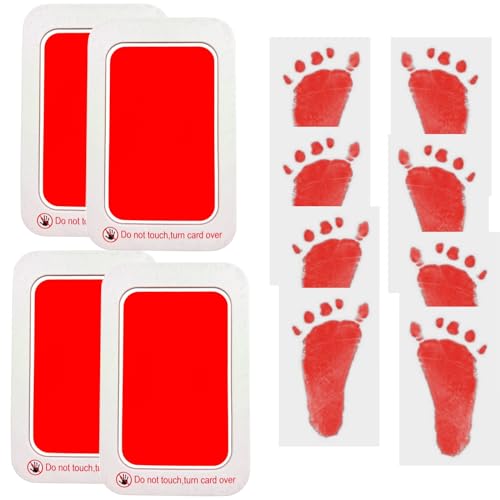 RIKWOG Baby Footprint and Handprint Kit, 4 Red Inkless Print Pads + 8 Imprint Cards, Dog Paw Print Kit Clean Touch Ink Pad Perfect Keepsake Gift for Newborns and Pets Printing Touch Imprints - color: Red, size: 4 pack