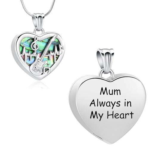 Cremation Jewelry Guitar Heart Urn Necklace for Human Ashes for Women Men Abalone Shell Memorial Ashes Keepsake Pendant - color: Silver-Always