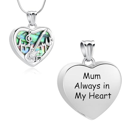 Cremation Jewelry Guitar Heart Urn Necklace for Human Ashes for Women Men Abalone Shell Memorial Ashes Keepsake Pendant - color: Silver-Always