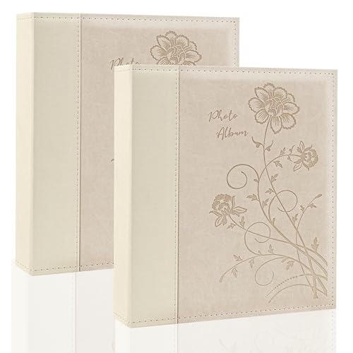 Photo Album 8x10 2 Packs Clear Pages Pockets Leathe Cover Slip Slide in Photo Album Each Holds 50 Vertical 8x10 Photos Picture Book for Wedding Family (Beige) - color: Beige, size: 50 Pockets/2PK