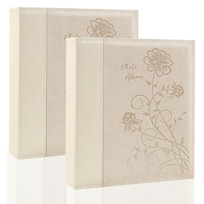 Photo Album 8x10 2 Packs Clear Pages Pockets Leathe Cover Slip Slide in Photo Album Each Holds 50 Vertical 8x10 Photos Picture Book for Wedding Family (Beige) - color: Beige, size: 50 Pockets/2PK