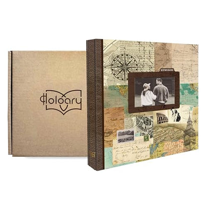 Holoary Photo Album 4x6 500 Photos 5 Pictures Per Page, with Photo Frame Window, 500 Pockets 4”x6”, Printed Book Cover Travel Design World Map Adventure Vacation Travel Photo Album - size: 500 Pockets