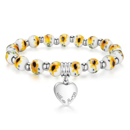 XIUDA Heart Cremation Memorial Urn Bracelet 316L Stainless Steel Keepsake Jewelry Urn Bracelet for Ashes for Women-With Me Always - style: Yellow Flower