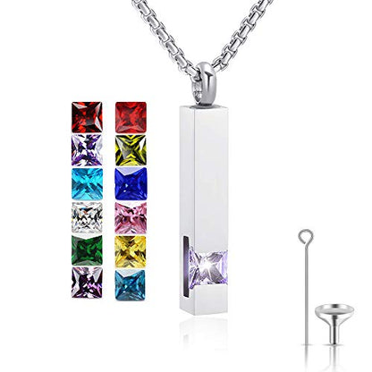YOUFENG Urn Necklaces for Ashes Birthstone Cube Urns for Human Ashes Memorial Cremation Urn Locket Keepsake Ashes Jewelry - style: Silver - June