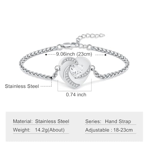 Imrsanl Heart Urn Bracelet for Ashes for Women Inlaid Crystal Ajustable Link Bracelets Cremation Jewelry Keepsake Loved Ones Memorial Ashes Holder - color: Silver-White