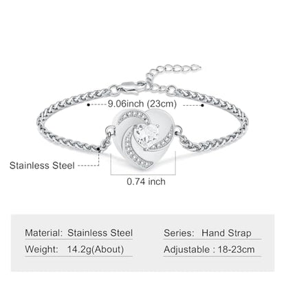 Imrsanl Heart Urn Bracelet for Ashes for Women Inlaid Crystal Ajustable Link Bracelets Cremation Jewelry Keepsake Loved Ones Memorial Ashes Holder - color: Silver-White
