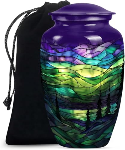 Aurora Borealis Northern Lights Cremation Urn - Urns for Human Ashes Adult | Mother, Dad, Female, Male - Funeral Urn - 10 Inch Metal Polished Ash Holder - Adult Urns for Human Ashes Men - Outdoor Urn - size: #1 (Large Size)