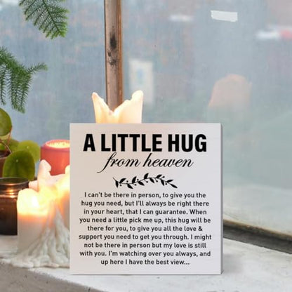 Memorial Sympathy Gifts for Loss of Son Daughter Loved One, Sympathy Gifts for Mom Dad Loss of Infant Baby Child Remembrance Bereavement Condolence Gifts Wooden Sign, A Letter Hug From Heaven - color: White-A