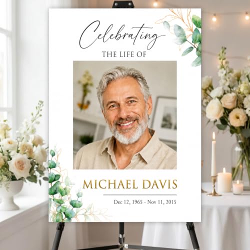 Custom Celebration of Life Welcome Sign with Photo for Memorial Funeral #9 | Personalized Minimalist In Loving Memory yard sign. Weather-resistant corrugated plastic decor. Add custom photo, name, dates - color: Sign 11