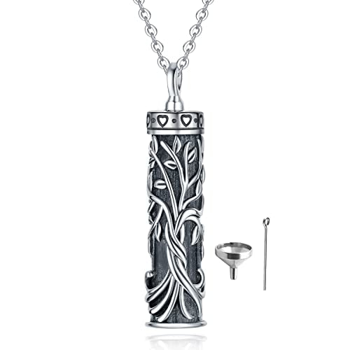 Sterling Silver Tree of Life Flower Celtic Cremation Ashes Urn Pendant Necklace for Women - color: Cylin *Treelife Sty1