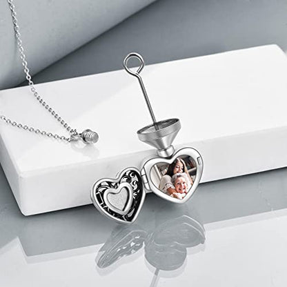 WINNICACA Cremation Jewelry for Ashes Locket Ashes Necklace Urn Necklace for Women Sterling Silver Cremation Necklace for Ashes Fine Keepsake Picture Necklace Memorial Jewelry - style: A01-Rose Urn Locket Necklace(Blue Crystal)