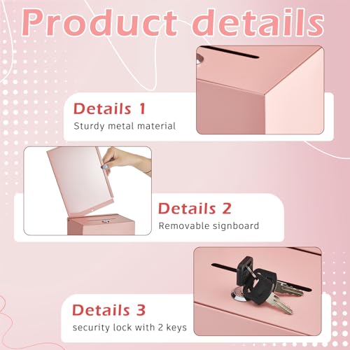 Metal Donation Box for Fundraising,Basic,Pink - color: Pink, style: Basic
