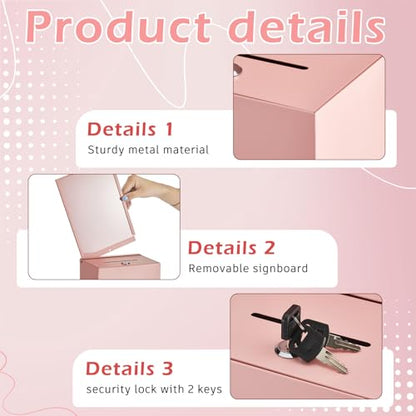 Metal Donation Box for Fundraising,Basic,Pink - color: Pink, style: Basic