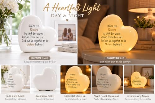 ADAVAS.Y&G Sisters by Heart Ceramic LED Heart Light – Inspirational Christian Gift, Scripture Friendship Love Night Light Décor - color: Sister