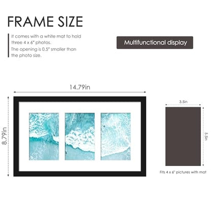 DUENPY 2 Pack 8x14 Collage Frame For 3 4x6 Photos Black - color: Black, size: 8x14（4x6 opening）-2 Pack