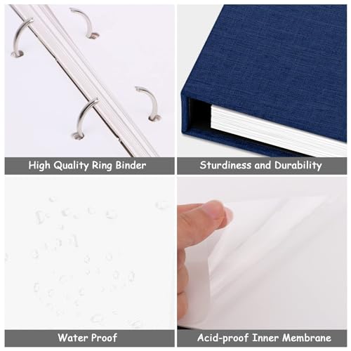 Zesthouse 18 In Photo Album Self Adhesive with Picture Display Window, 3-Ring Scrapbook Albums 60 Pages Holds 10x12 8x10 5x7 4x6 Photos, DIY Photo Book Ideal Gift for Family Wedding Baby - color: Dark Blue, size: 13.2"x12.8"/White 60 Pages