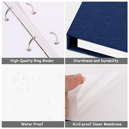 Zesthouse 18 In Photo Album Self Adhesive with Picture Display Window, 3-Ring Scrapbook Albums 60 Pages Holds 10x12 8x10 5x7 4x6 Photos, DIY Photo Book Ideal Gift for Family Wedding Baby - color: Dark Blue, size: 13.2"x12.8"/White 60 Pages