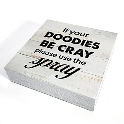Rustic Funny Bathroom Wood Box Sign Decor - color: DOODIES