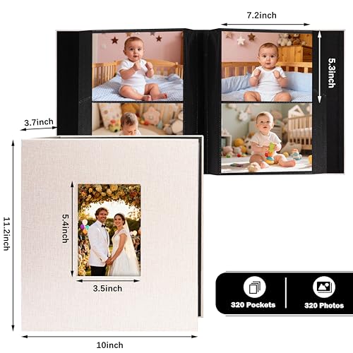 Aevdor 5x7 Photo Album, Holds 320 Photos, Linen Cover, Beige | Fits 5x7 Photos, Postcards & Artwork, Family & Wedding Albums, Baby & Travel Memories - color: Linen Beige