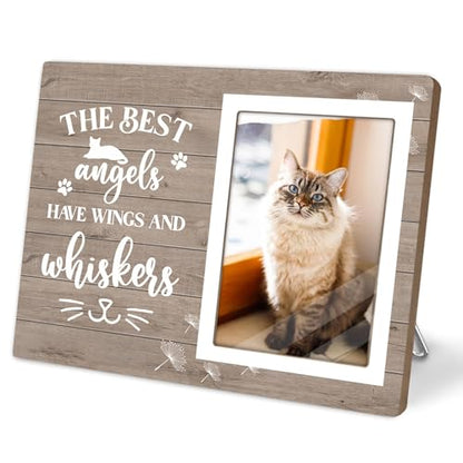 Cats Memorial Picture Frame,The Best Angels Have Wings and Whiskers,Wooden Pet Remembrance Gift for Cat Owners, Sympathy Gift for Loss of a Cat(4 x 6 Photo) - color: Cat