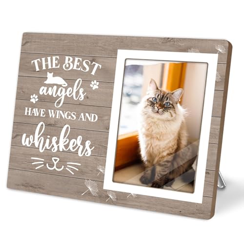 Cats Memorial Picture Frame,The Best Angels Have Wings and Whiskers,Wooden Pet Remembrance Gift for Cat Owners, Sympathy Gift for Loss of a Cat(4 x 6 Photo) - color: Cat