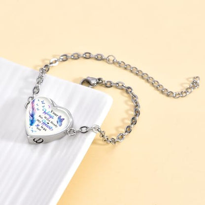RIPFEVURN Wing Heart Cremation Jewelry Urn Bracelet for Ashes for Women Memorial Ashes Keepsake Link Bracelet - color: Silver