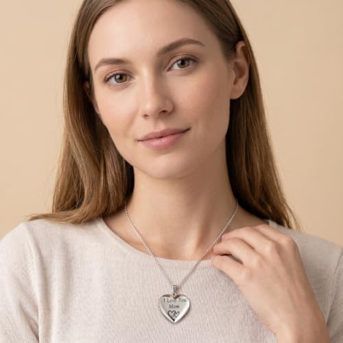 PHOCKSIN Personalized Locket Necklace for Women Photo Necklace with Customized Picture Birth Flower Birthstone Customizable Birthday Gifts - color: #12 Heart Silver Mom