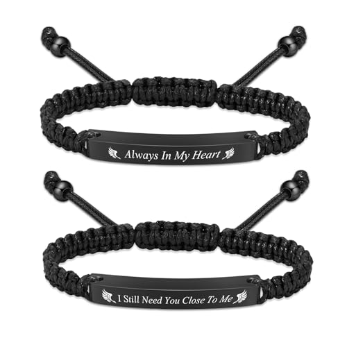 Oinsi Cremation Jewelry Urn Bracelet for Ashes for Women Men Adjustable Memorial Ashes Keepsake Bangle Manmade Rope Braided Bracelet - color: A-Black - 2 Pack