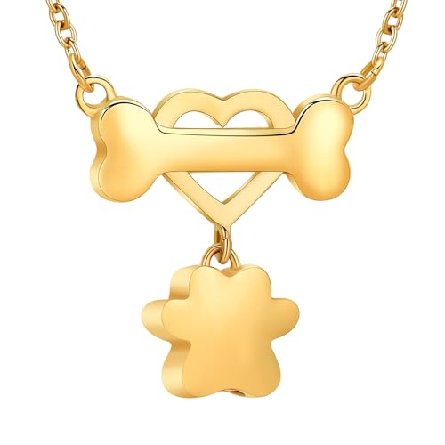 constantlife Paw Print & Bone Pendant Urn Necklace for Pet Ashes | Mini cremation jewelry, stainless steel material, for women men dog lovers, waterproof, with a filling tool kit - color: Golden