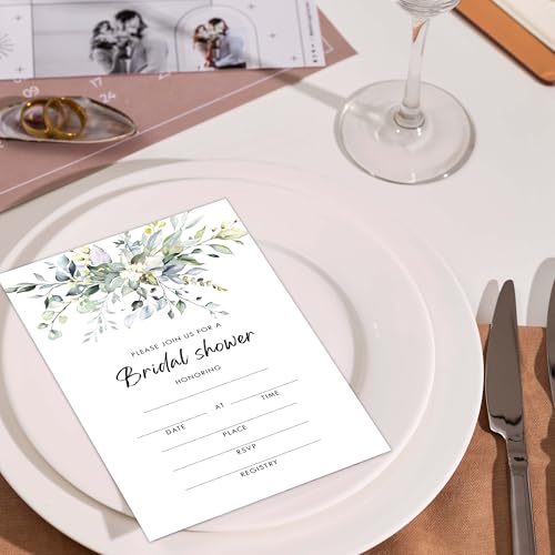 Bridal Shower Invitations, 25 Greenery Invites with Envelopes for Bridal Shower Reception Engagement Party, Eucalyptus Wedding Party Cards - A02 - style: Greenery 2